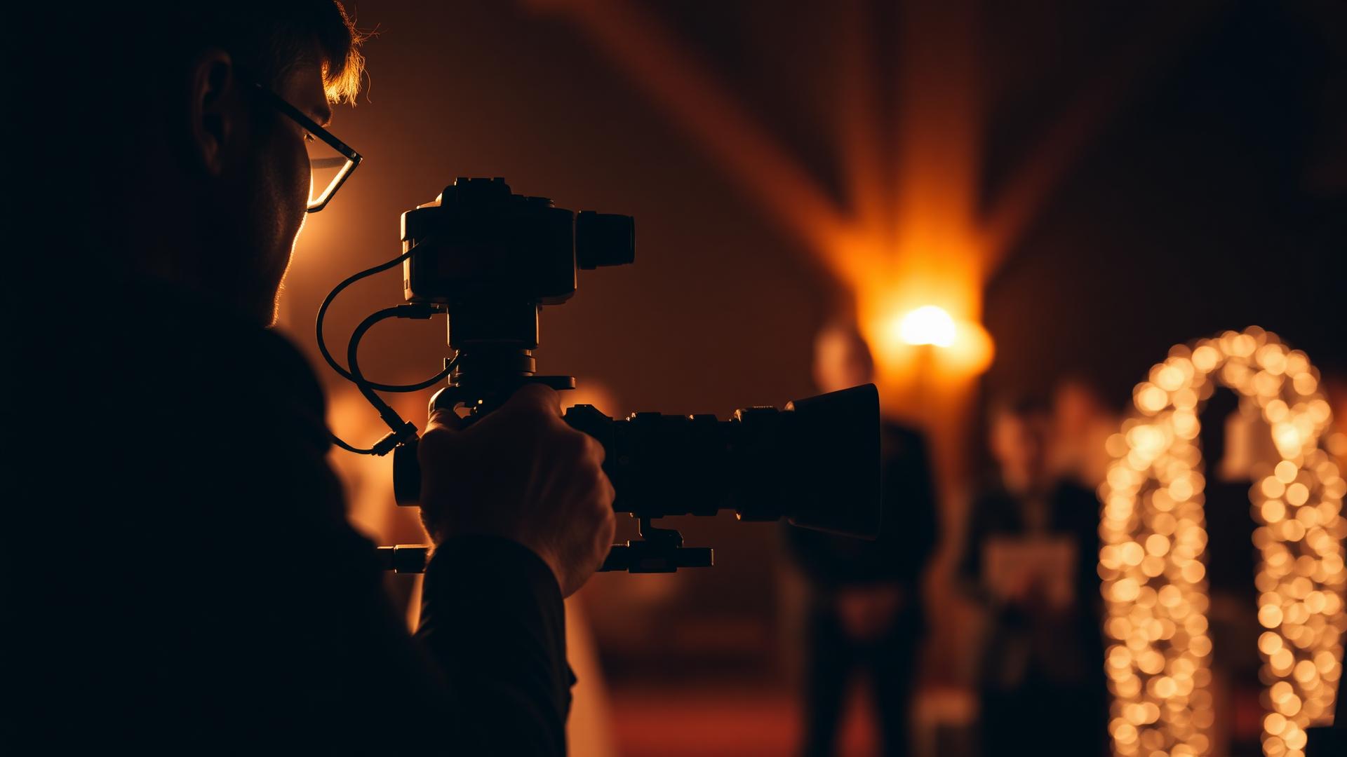 Videographer filming at golden hour